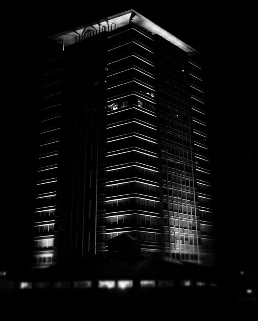 An office tower at night